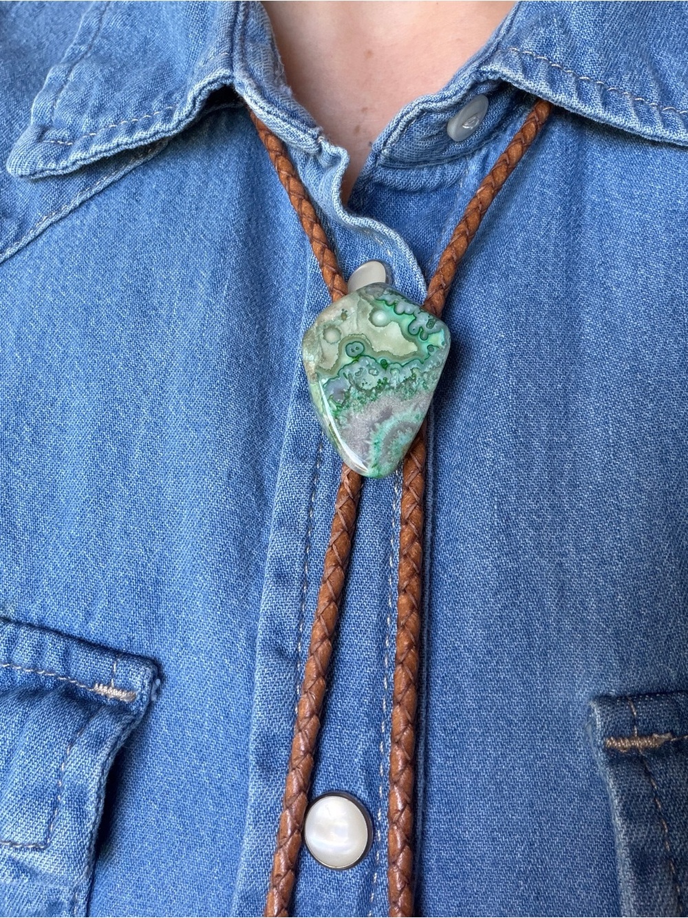 Jasper and Leather Bolo Tie